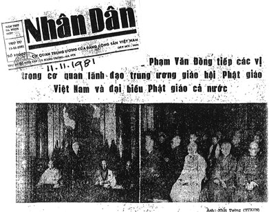 Bản tin báo Nhân dân Giáo hội Phật giáo Nhà nước ra đời ngày 7.11.1981 và kéo nhau đến bái lĩnh Thủ tướng Phạm Văn Đồng