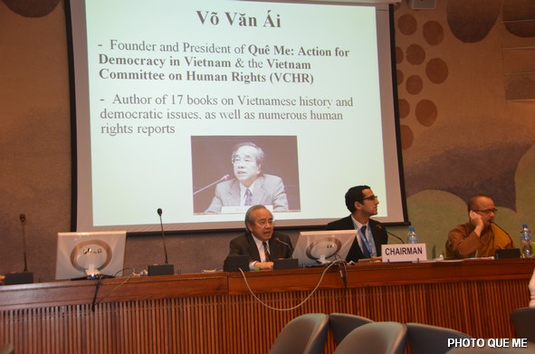 Ông Võ Văn Ái thuyết trình tại cuộc Hội luận LHQ