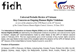 Universal Periodic Review of Vietnam - Key Concerns on Ongoing Human Rights Violations, in view of the adoption of the UPR Report at the 26th Session of the United Nations Human Rights Council, Geneva, 20 June 2014