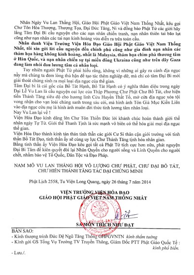  Thông Bạch Vu Lan, Phật Lịch 2558 – trang 2