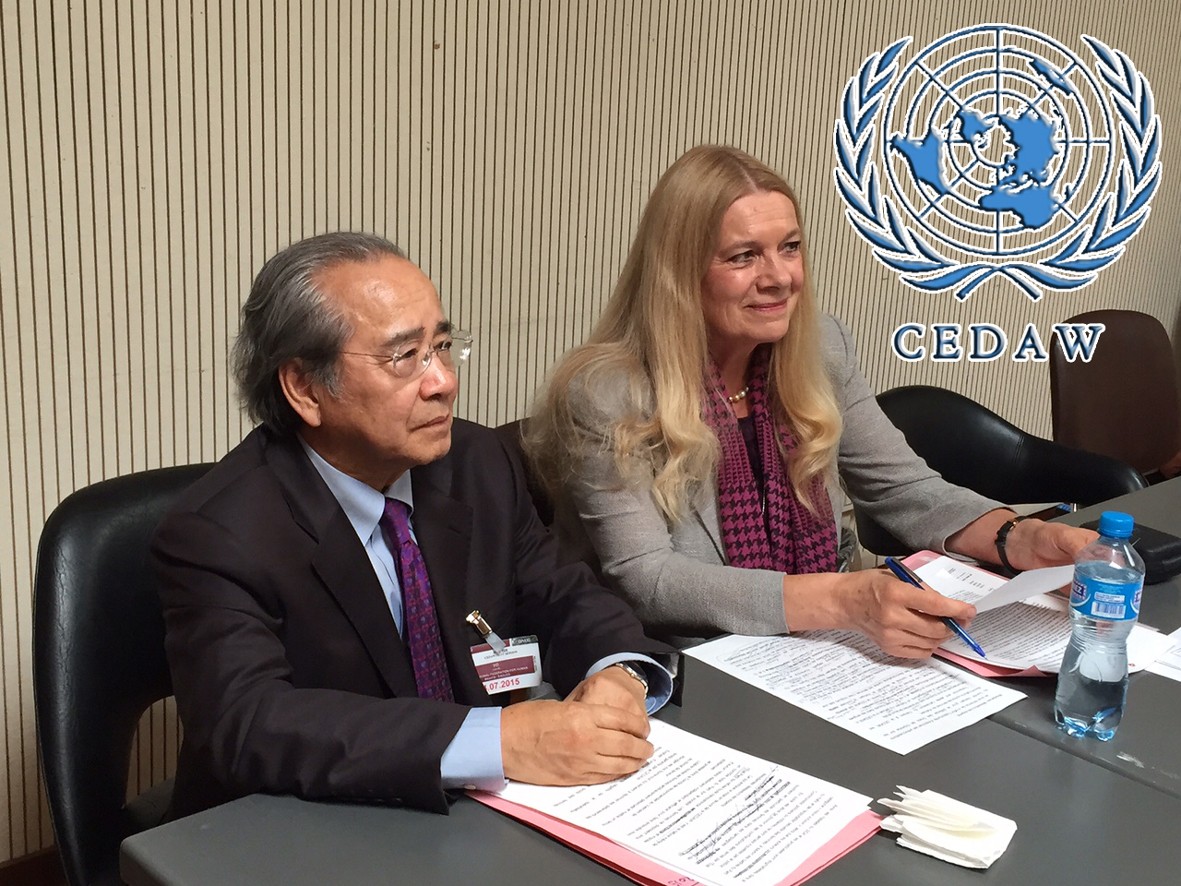 VCHR President Vo Van Ai and VCHR Vice-President Penelope Faulkner brief the UN CEDAW experts
