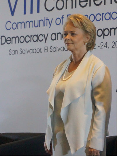 Bà Maria Lessner tại Hội nghị cấp Bộ trưởng lần thứ VIII của Cộng đồng các Quốc gia Dân chủ họp tại thủ đô San Salvador từ ngày 21 tới ngày 24 tháng 7. RFA PHOTO/Ỷ Lan