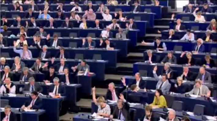 Biểu quyết thông qua Bản dự thảo Quyết Nghị chung của 6 chính đảng tố cáo Việt Nam vi phạm nghiêm trọng nhân quyền và tự do tôn giáo tại Việt Nam tại Quốc hội Châu Âu ở Strasbourg sáng thứ năm 9-6-2016. RFA PHOTO/Ỷ Lan