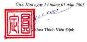 Giác Hoa ngày 19 tháng 01 năm 2005, (Ấn ký), Tỳ kheo Thích Viên Ðịnh