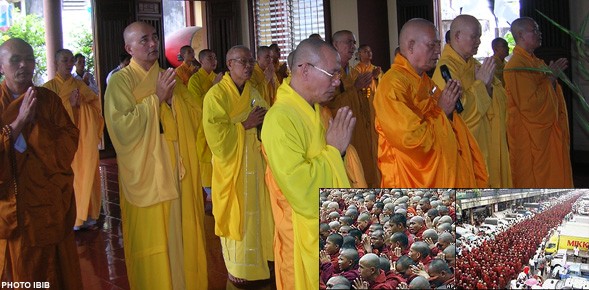 Partial view of the prayer ceremony in Giac Hoa Pagoda, Saigon. On the front row, from left to right, Thich Khong Tanh, Thich Duc Chon, Thich Quang Do and Thich Vien Dinh (Photo IBIB)