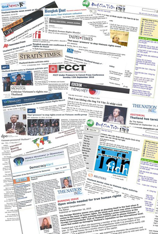 Một số báo chí, hãng thông tấn, truyền thông trên năm châu loan tải sự vụ Bangkok