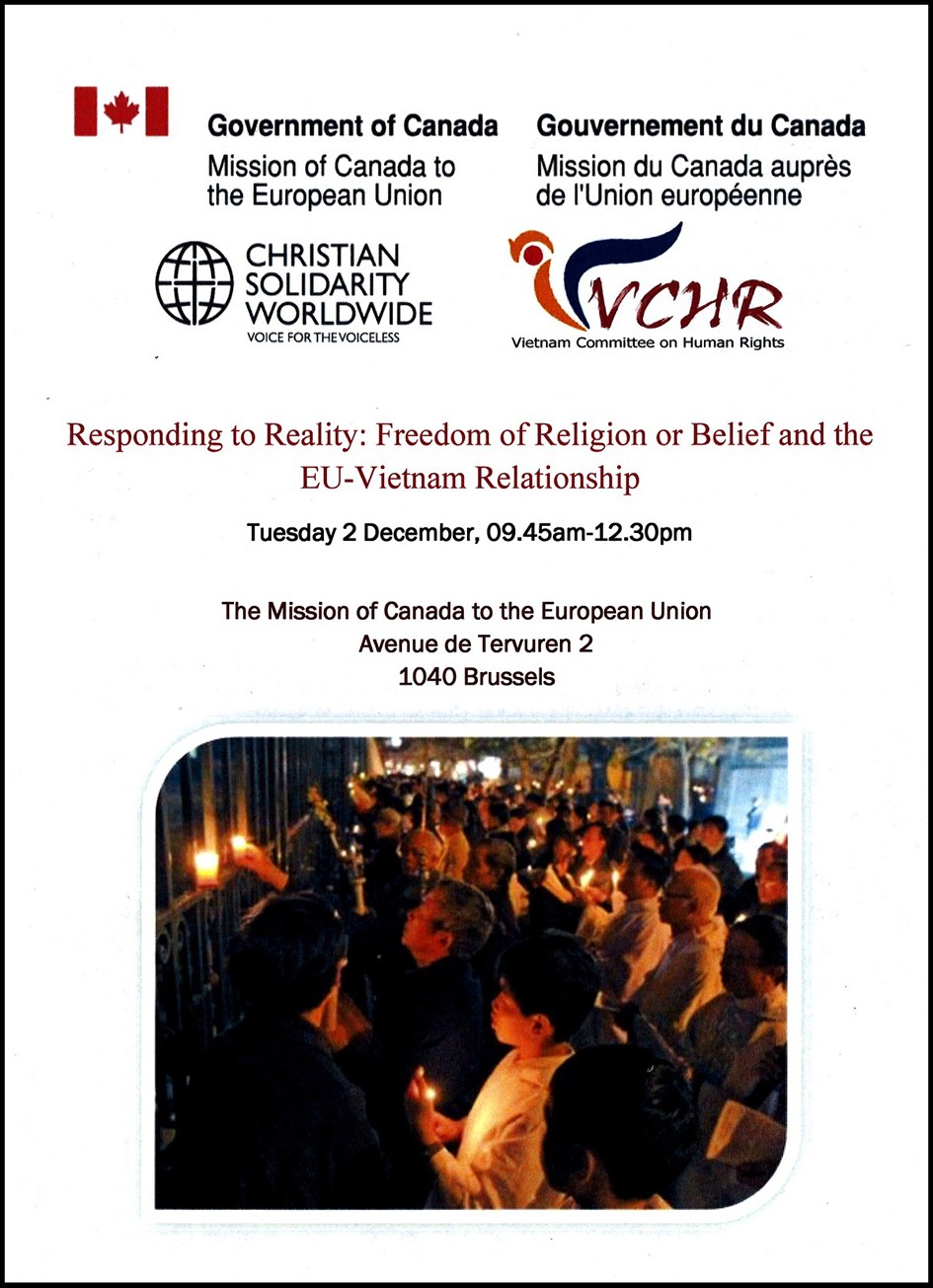 Đại sứ quán Gia Nã Đại cạnh Liên Âu hợp tác với Quê Mẹ & Uỷ ban Bảo vệ Quyền Làm Người Việt Nam và Christian Solidarity Worldwide tổ chức cuộc Hội luận