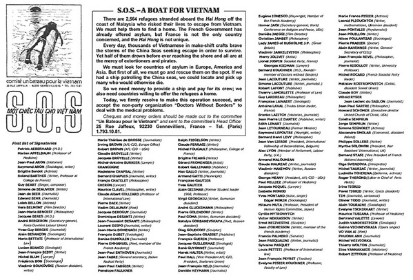 Hàng trăm nhân sĩ, trí thức quốc tế ký tên dưới Lời Kêu gọi “Một Chiếc Tàu cho Việt Nam” ra Biển Đông vớt Người Vượt Biển, gây chấn đồng thời tố cáo chế độ độc tài toàn trị Cộng sản Việt Nam.